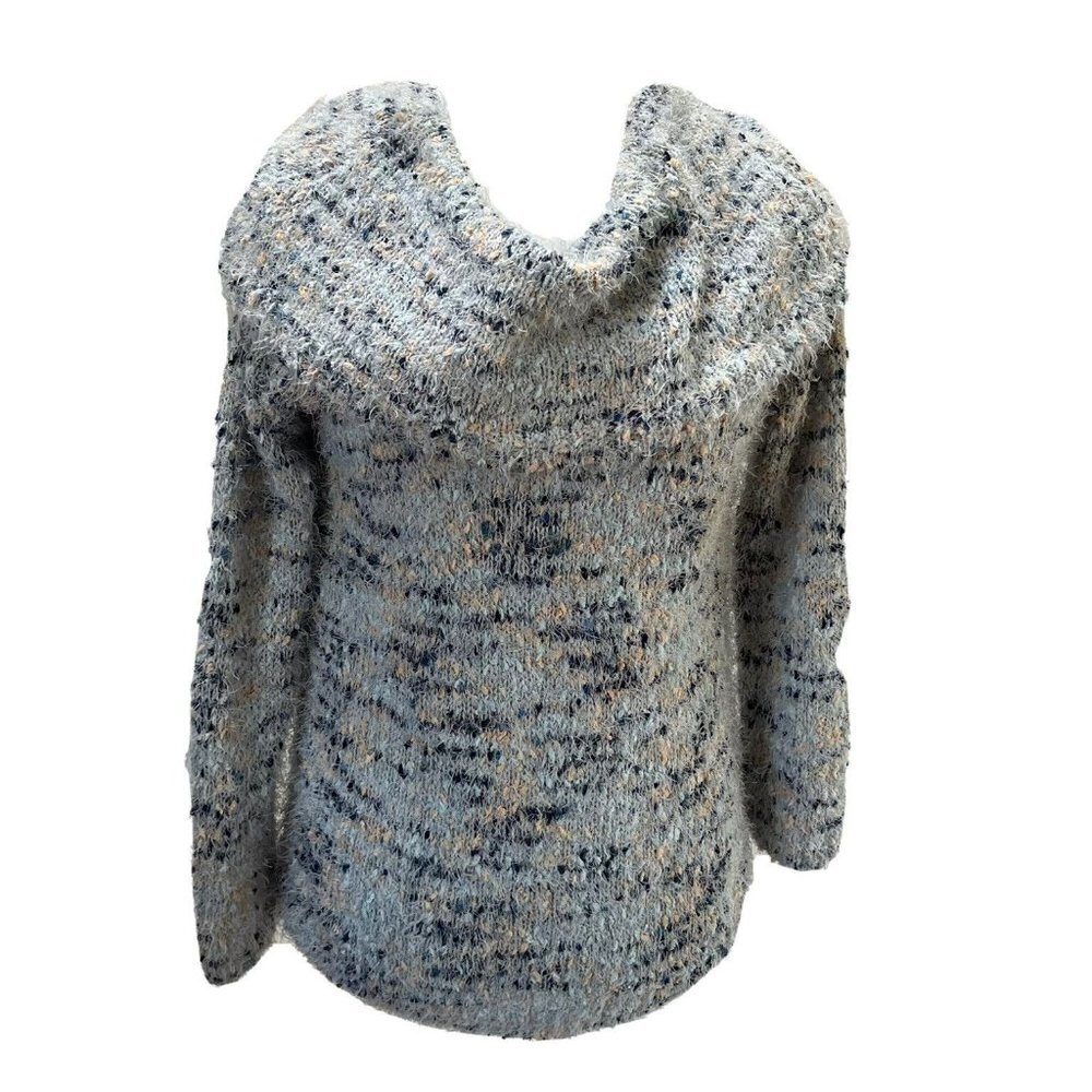 Lauren Conrad Womens Eyelash Cowl Neck Soft Cozy Blues Beige‎ Tunic Sweat…